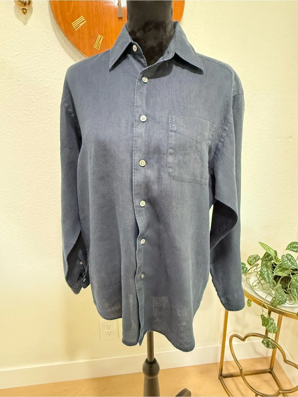 Banana Republic Men’s Small 100% Irish Linen Navy Button Front Shirt